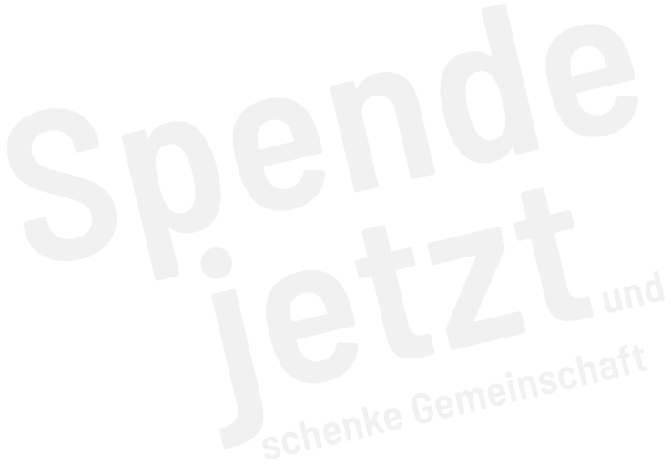 Grauer Schriftzug auf weißem Hintergrund: 'Spende jetzt und schenke Gemeinschaft'.